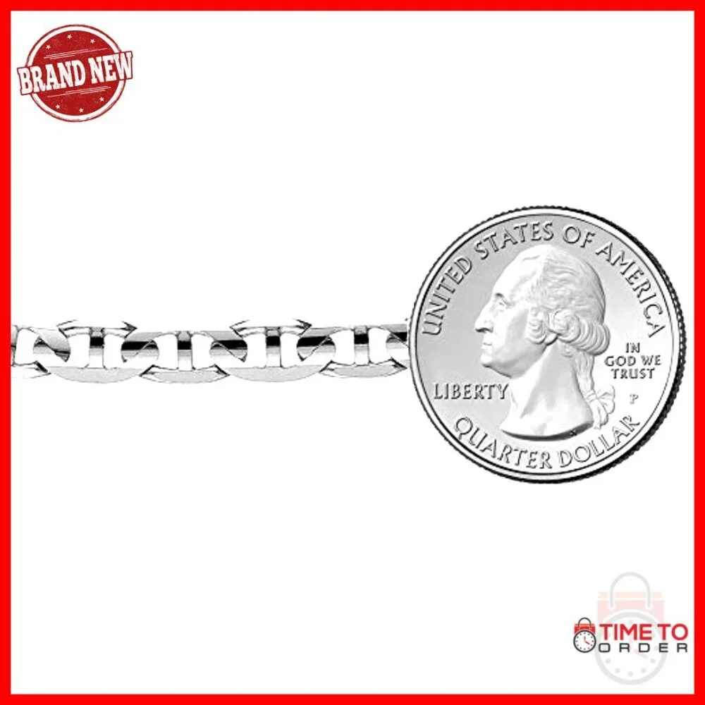 Sterling Silver Mariner Link Chain Bracelet 8 Inch 6mm Lobster Clasp